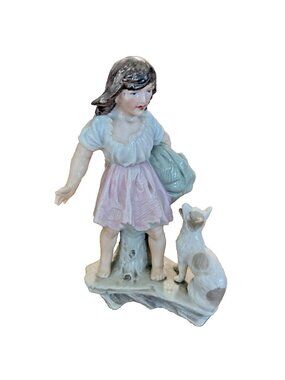 Antique German Bisque Pair Boy Girl Dog Figurines Spill Vases Heubach Style VI